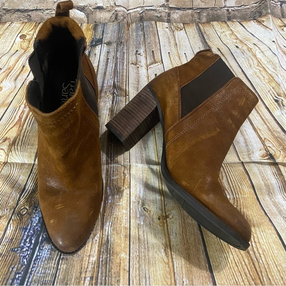 Franco Sarto Brought en Leather Slip On Heeled Booties Size 8.5